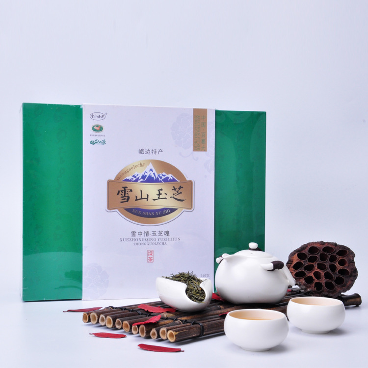 批发四川峨边特产高山鲜嫩芽叶雪山玉芝绿茶500g盒装